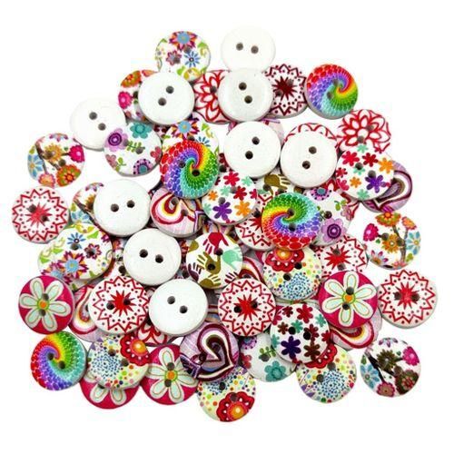 2 MagiDeal 100x Wooden 2 Holes Painted Sewing Buttons