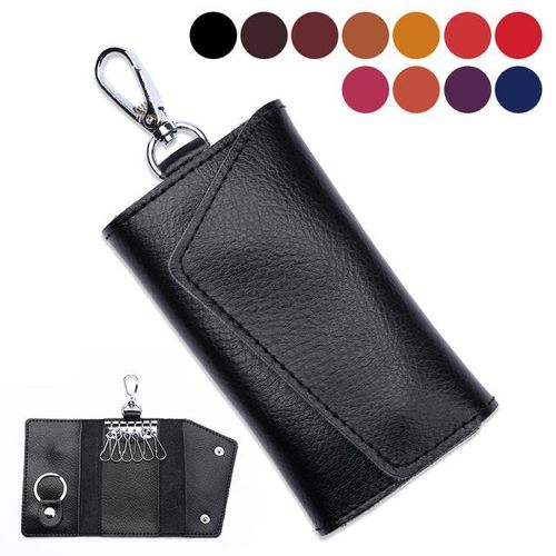 Keychain Men Women Key Holder Organizer Pouch Cow Split Car Key Wallet Housekeeper Key Case Mini Bag-Claret_Orange