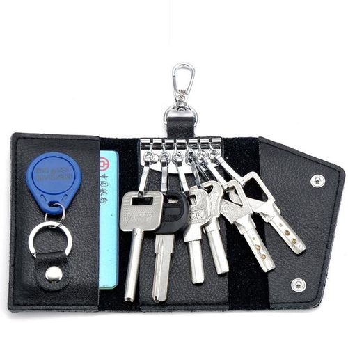Keychain Men Women Key Holder Organizer Pouch Cow Split Car Key Wallet Housekeeper Key Case Mini Bag-Claret_Orange