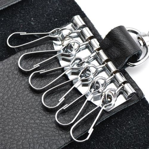 Keychain Men Women Key Holder Organizer Pouch Cow Split Car Key Wallet Housekeeper Key Case Mini Bag-Claret_Orange
