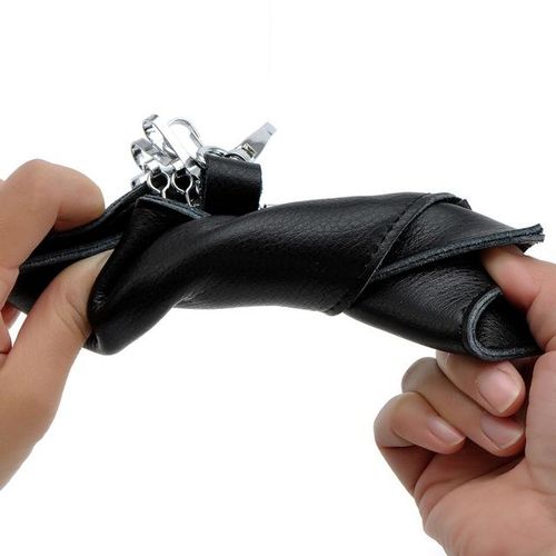 Keychain Men Women Key Holder Organizer Pouch Cow Split Car Key Wallet Housekeeper Key Case Mini Bag-Claret_Orange