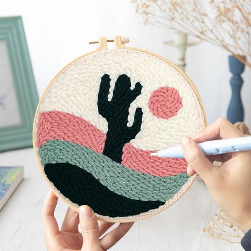 Diy Embroidery Kit Needlework Wool Kit With Yarn For Beginners Easy Embroidery Work Home Decor Custom Cushion Poke Needle Punch