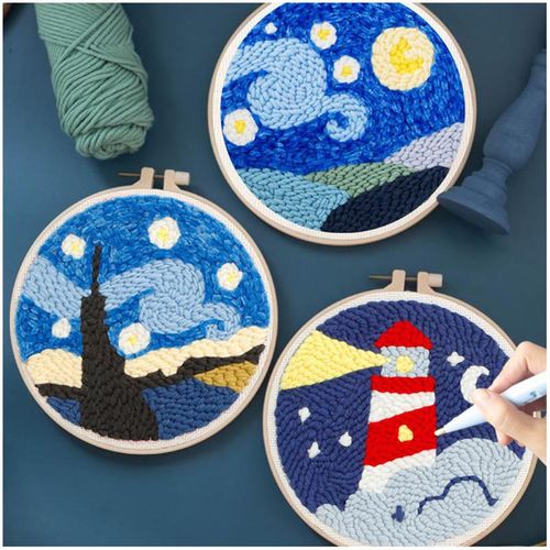 Diy Embroidery Kit Needlework Wool Kit With Yarn For Beginners Easy Embroidery Work Home Decor Custom Cushion Poke Needle Punch