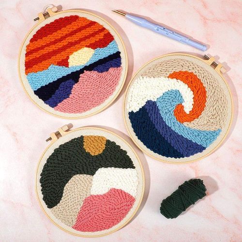 Diy Embroidery Kit Needlework Wool Kit With Yarn For Beginners Easy Embroidery Work Home Decor Custom Cushion Poke Needle Punch