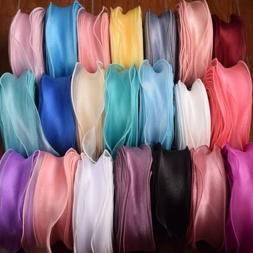 5.5cm Solid Color Organza Ribbon Wave Silk Tulle Mesh Roll Diy Headband Baking Wrapping Material Party Decor Crafts
