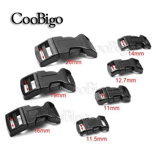 100pcs Curved Side Release Buckle Clip Fastener For Pet Collar Paracord Bracelet Backpack Bag Hardware Plastic Black 10mm - 25mm