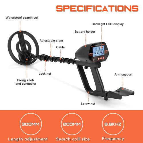 MD830 Portable Easy Installation Underground Metal Detector High Sensitivity Jewelry Treasure Gold Metal Detecting Tool Finder With 3 Adjustable Modes Larger Back-lit LCD Display 3 Audio Tone And DISC Mode For Adults And Kids NO5115