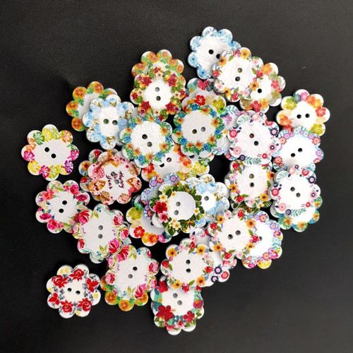 2 X 100 Pack Round Wooden Flower Buttons Sewing , Wooden