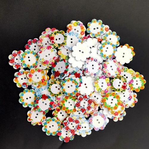 2 X 100 Pack Round Wooden Flower Buttons Sewing , Wooden