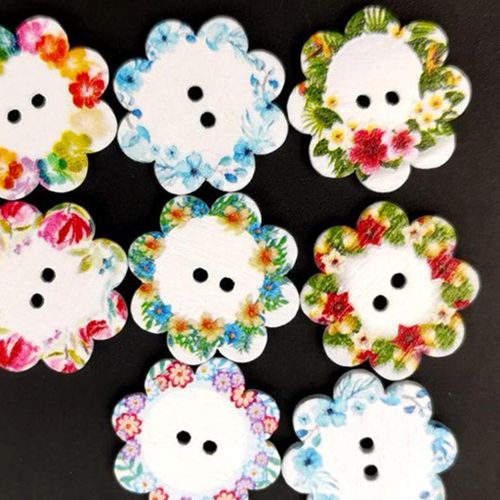 2 X 100 Pack Round Wooden Flower Buttons Sewing , Wooden