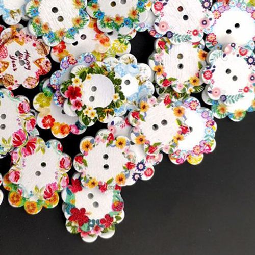 2 X 100 Pack Round Wooden Flower Buttons Sewing , Wooden