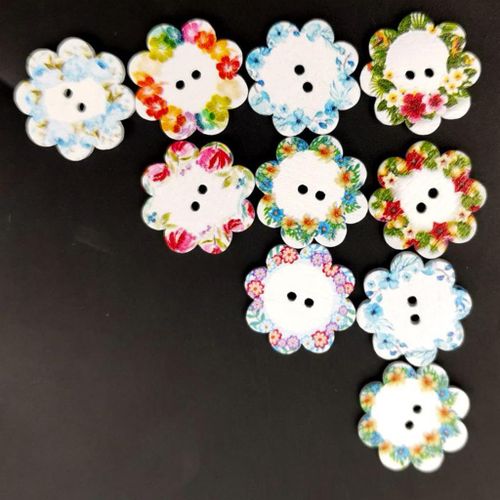 2 X 100 Pack Round Wooden Flower Buttons Sewing , Wooden