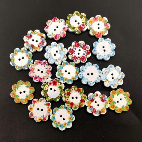 2 X 100 Pack Round Wooden Flower Buttons Sewing , Wooden