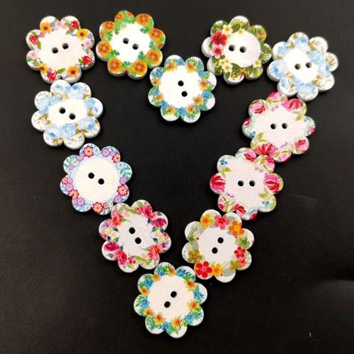 2 X 100 Pack Round Wooden Flower Buttons Sewing , Wooden