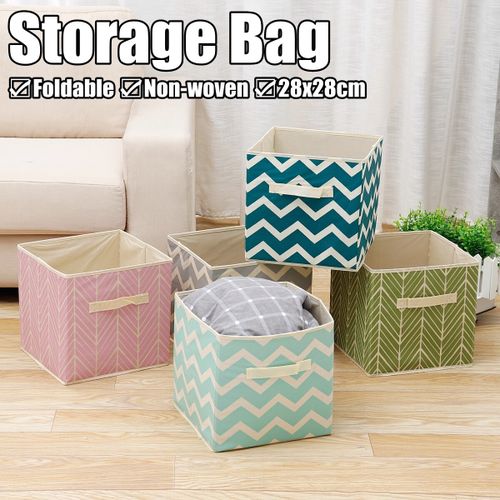 11'' Foldable Storage Non-woven Box Organizer For Clothes Books Homes Offices Dark blue stripes