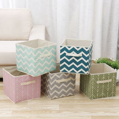 11'' Foldable Storage Non-woven Box Organizer For Clothes Books Homes Offices Dark blue stripes
