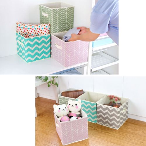 11'' Foldable Storage Non-woven Box Organizer For Clothes Books Homes Offices Dark blue stripes