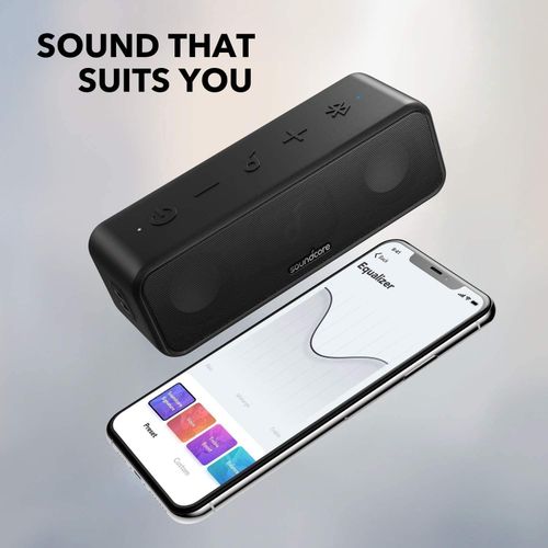 Anker Soundcore 3 Bluetooth Speaker with Stereo Sound, Pure Titanium Diaphragm Drivers, PartyCast Technology, BassUp, 24H Playtime, IPX7 Waterproof, App, Custom EQ, Home, Outdoor, Beach - Black
