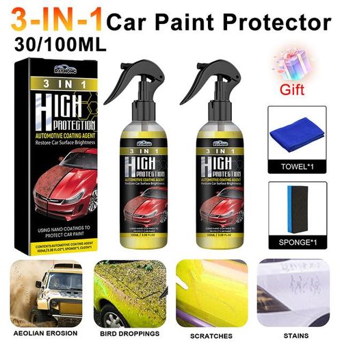 3 In 1 Car Ceramic Coating Spray 100ml Auto Nano Ceramic Coating Car Nano Spray Car Scratch Repair Body Compound Scratch Repair-SETS A_Red