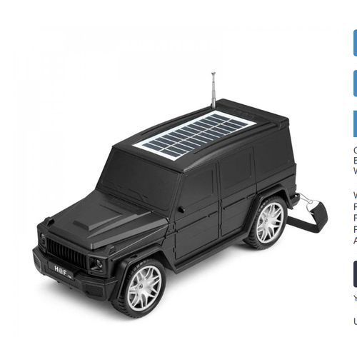 Luxury SUV Style  Bluetooth Speaker - Solar Charging, Carry Strap, Multi-Input F88 for Universal Cell Phone And Bluetooth Device -Black