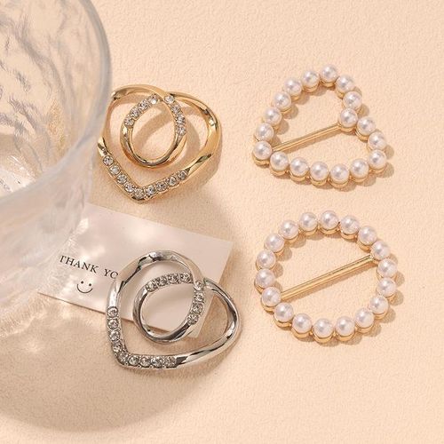 New 8/1pc Corner Hem Waist Knotted Brooches Crystal Pearl Metal Hijab Scarf Ring Button Shirt T-Shirt Fixed Buckle Accessories
