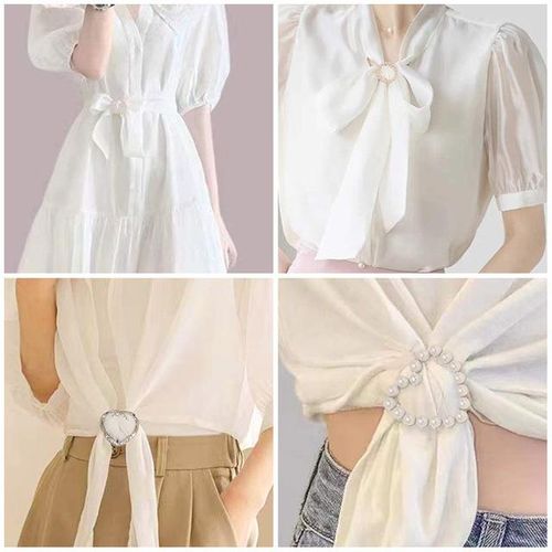 New 8/1pc Corner Hem Waist Knotted Brooches Crystal Pearl Metal Hijab Scarf Ring Button Shirt T-Shirt Fixed Buckle Accessories