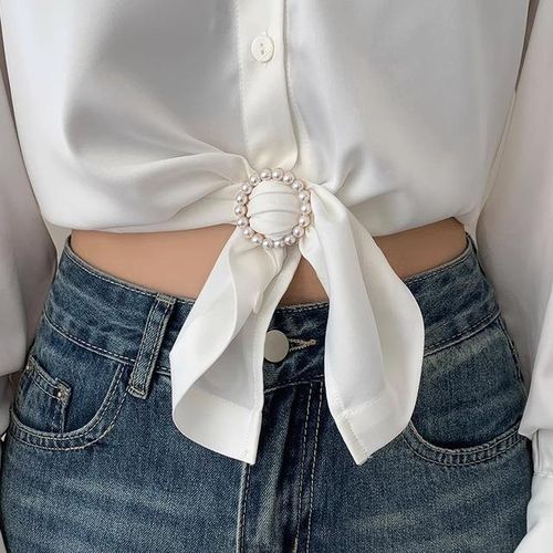 New 8/1pc Corner Hem Waist Knotted Brooches Crystal Pearl Metal Hijab Scarf Ring Button Shirt T-Shirt Fixed Buckle Accessories