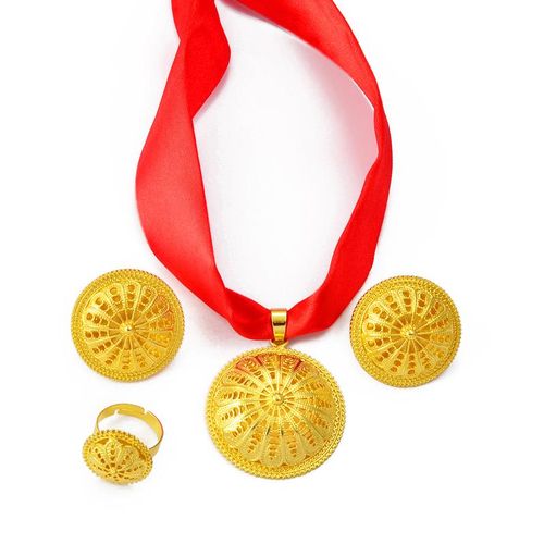 Anniyo-Conjuntos Etíopes Con Colgante Cuerda Pendientes Anillos Joyas Africanas Eriegas Compromiso Boda Habesha Artículos étnicos 152016b
