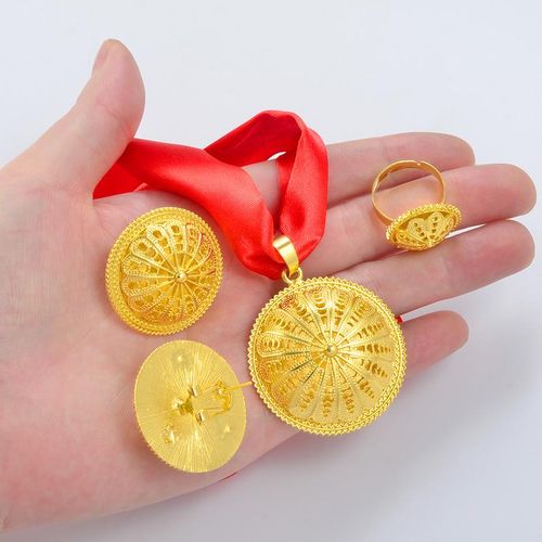 Anniyo-Conjuntos Etíopes Con Colgante Cuerda Pendientes Anillos Joyas Africanas Eriegas Compromiso Boda Habesha Artículos étnicos 152016b