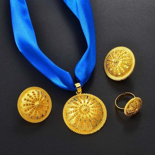 Anniyo-Conjuntos Etíopes Con Colgante Cuerda Pendientes Anillos Joyas Africanas Eriegas Compromiso Boda Habesha Artículos étnicos 152016b