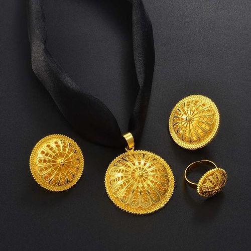 Anniyo-Conjuntos Etíopes Con Colgante Cuerda Pendientes Anillos Joyas Africanas Eriegas Compromiso Boda Habesha Artículos étnicos 152016b