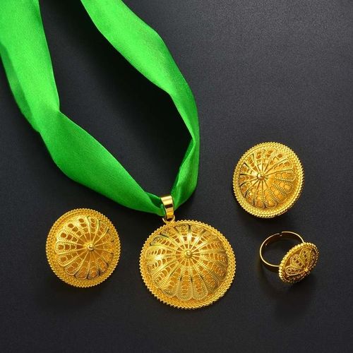 Anniyo-Conjuntos Etíopes Con Colgante Cuerda Pendientes Anillos Joyas Africanas Eriegas Compromiso Boda Habesha Artículos étnicos 152016b