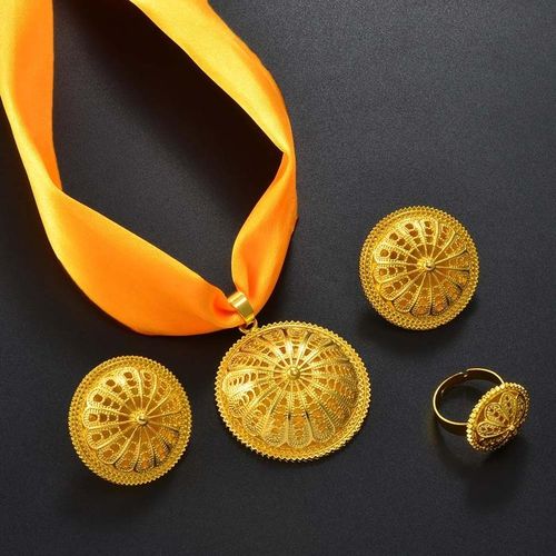 Anniyo-Conjuntos Etíopes Con Colgante Cuerda Pendientes Anillos Joyas Africanas Eriegas Compromiso Boda Habesha Artículos étnicos 152016b