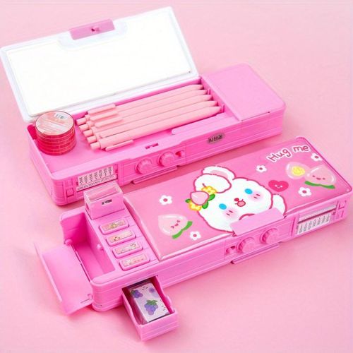 Multifunctional Stationery Box Smart Girl Password Lock Pencil Box Girl Double Layer Pencil Bag