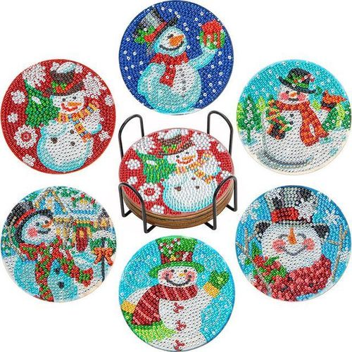 6 Pcs Santa Claus Diamond Paintings Coasters Diamond Art Coasters With Holder Diamond Painting Kits For Beginners Kids Adults