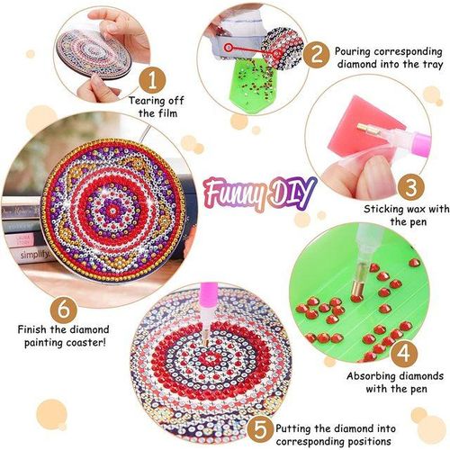 6 Pcs Santa Claus Diamond Paintings Coasters Diamond Art Coasters With Holder Diamond Painting Kits For Beginners Kids Adults