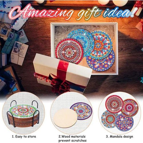 6 Pcs Santa Claus Diamond Paintings Coasters Diamond Art Coasters With Holder Diamond Painting Kits For Beginners Kids Adults