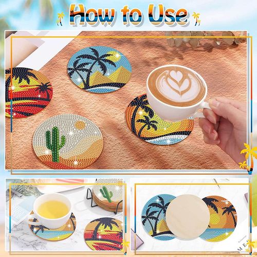 6 Pcs Santa Claus Diamond Paintings Coasters Diamond Art Coasters With Holder Diamond Painting Kits For Beginners Kids Adults