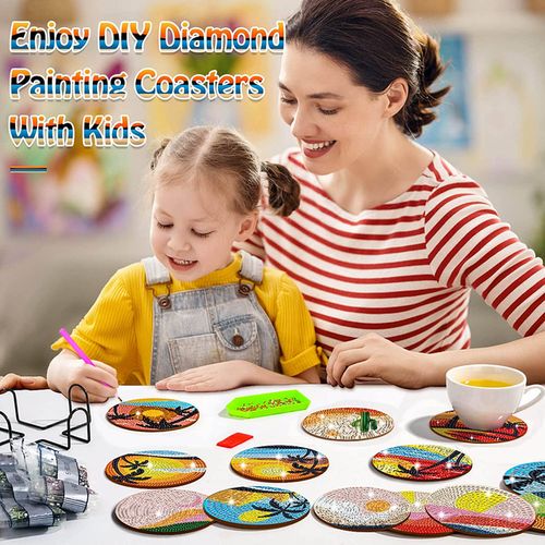 6 Pcs Santa Claus Diamond Paintings Coasters Diamond Art Coasters With Holder Diamond Painting Kits For Beginners Kids Adults