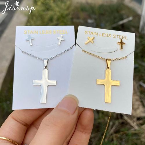 Collares Con Cruz De Doble Cara Para Hombre Y Mujer Conjunto De Joyería Aretes Peque?os Estilo Urbano Gótico Vintage