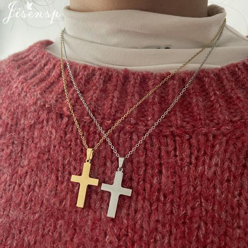 Collares Con Cruz De Doble Cara Para Hombre Y Mujer Conjunto De Joyería Aretes Peque?os Estilo Urbano Gótico Vintage
