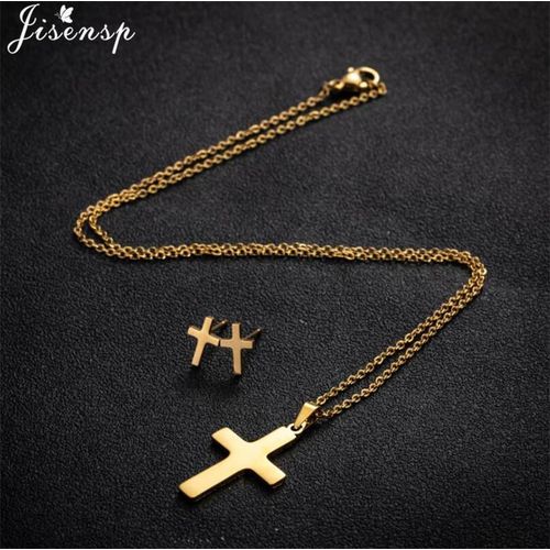 Collares Con Cruz De Doble Cara Para Hombre Y Mujer Conjunto De Joyería Aretes Peque?os Estilo Urbano Gótico Vintage