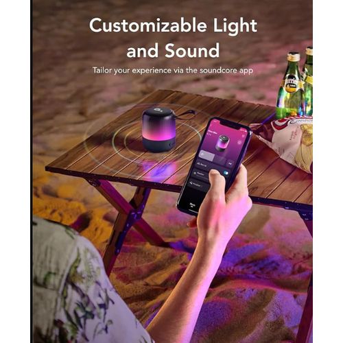 Anker Soundcore Glow Mini Portable Speaker, Bluetooth Speaker with 360° Sound, Light Show, 12H Battery, Customizable EQ and Light, IP67 Waterproof and Dustproof, for Camping, Home, and Beach Parties