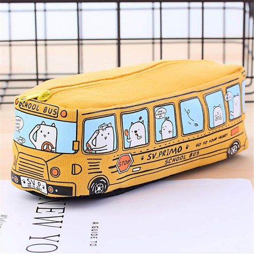Kids Children Cartoon Bus Student Pen Pencil Case Bag Pouch Storage Large Box Blue 4Colors Gold