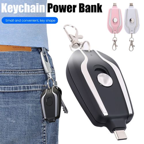 1200mAh Portable Car Keychain Power Bank RechargeableType-C External Charger Phone Emergency Power-pink_WHITE