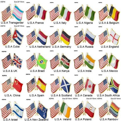 10pcs A Lot U.s.a. Friendship Flag Badge Country Flag Brooch Lapel Pin International Travel Pins Collections