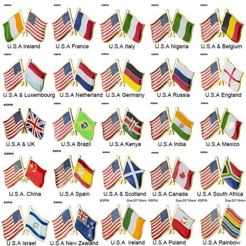 10pcs A Lot U.s.a. Friendship Flag Badge Country Flag Brooch Lapel Pin International Travel Pins Collections