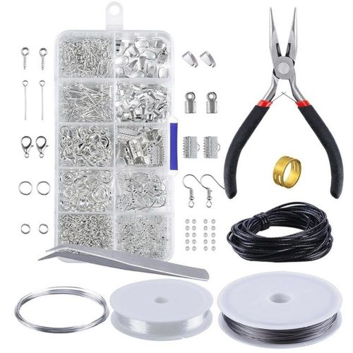 Jewelry Making Kit Jewelry Findings Starter Set Jewelry Beading Making and Repair Tools Pliers Silver Beads Wire Starter Tool NO5115