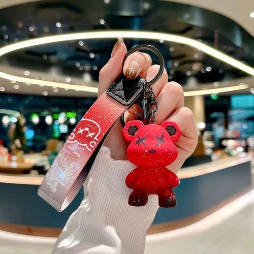 Little bear keychain DIY bag pendant keychain holder car keyring simple multipurpose keychain gift ideas-Red_GRAY
