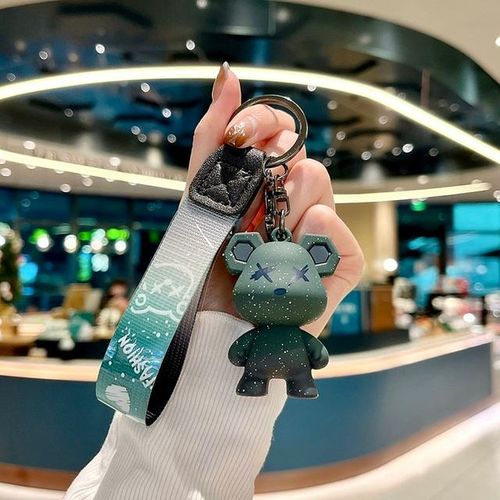 Little bear keychain DIY bag pendant keychain holder car keyring simple multipurpose keychain gift ideas-Red_GRAY